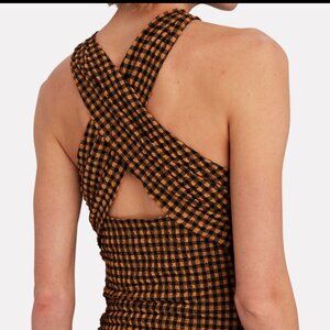 Nanushka Rana Checked Stretch-Seersucker Bodysuit Size: L